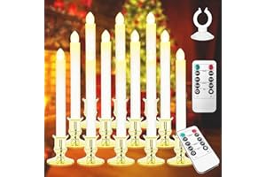 Koncifun Window Candles 12 Pack Battery Operated Candles with Timer Flameless Candles Battery Candles with 2 Remote Controls Christmas Window Lights Golden Flickering Candles for Christmas Decorations