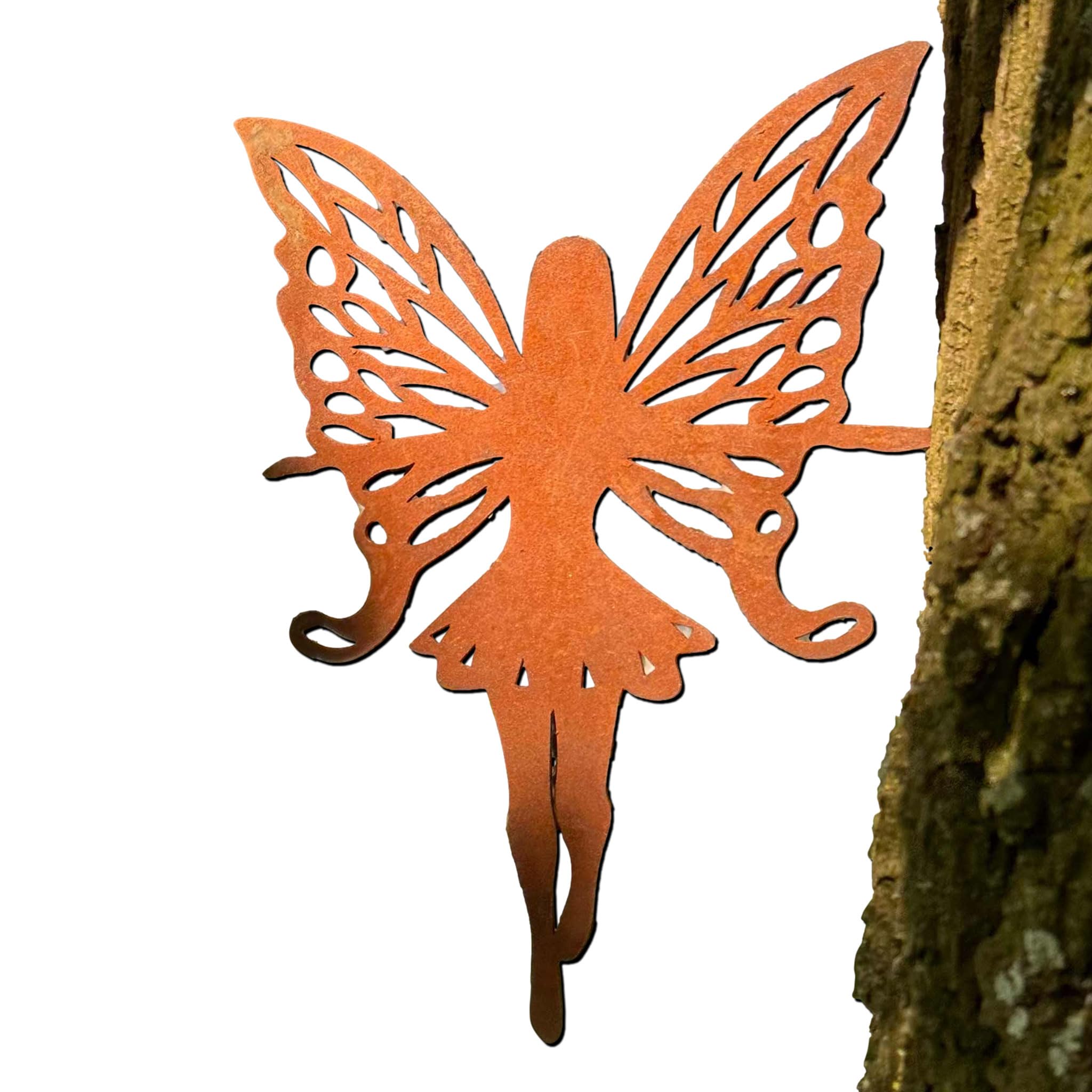 Rust Fairy for Outdoors. Tree Stake for Your Garden. Genuine Corten Steel Garden Stake for Every Season (Flying Fairy)