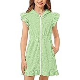 BesserBay Girls Swim Coverups Zip Up with Hood Swimsuit Cover Up Elastic Waist Quick Dry with Pockets 4-12 Years