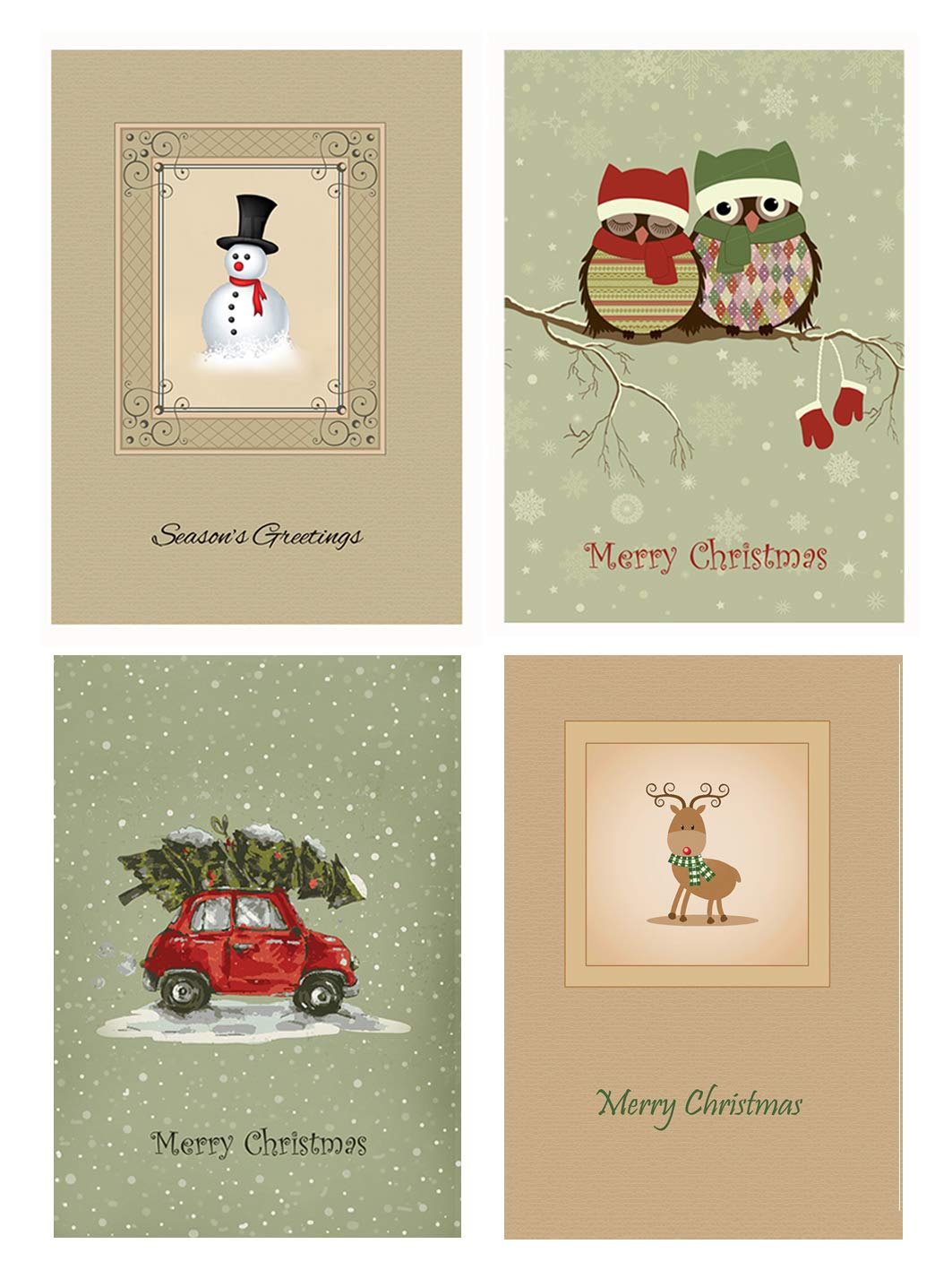 Vintage Christmas Cards - Pack of 12 - Four Designs - Three of Each