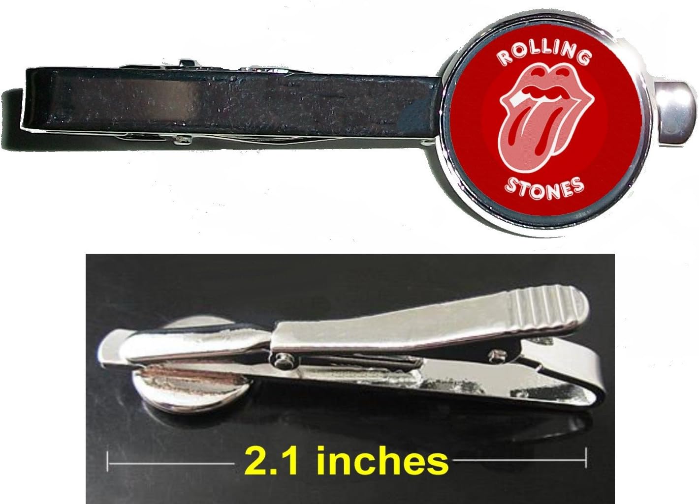 The Rolling Stones music group tongue Tie Clip Clasp Bar Slide Silver Metal Shiny