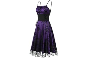 FEOYA Gothic Corset Dresses for Women Long Sexy Spaghetti Strap Lace Vampire Steampunk Dress Vintage Halloween Costume