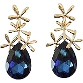 Navachi 18k Gold Plated Crystal Leaves Flower Pear-shaped Zirconia Drop Dangle Earrings