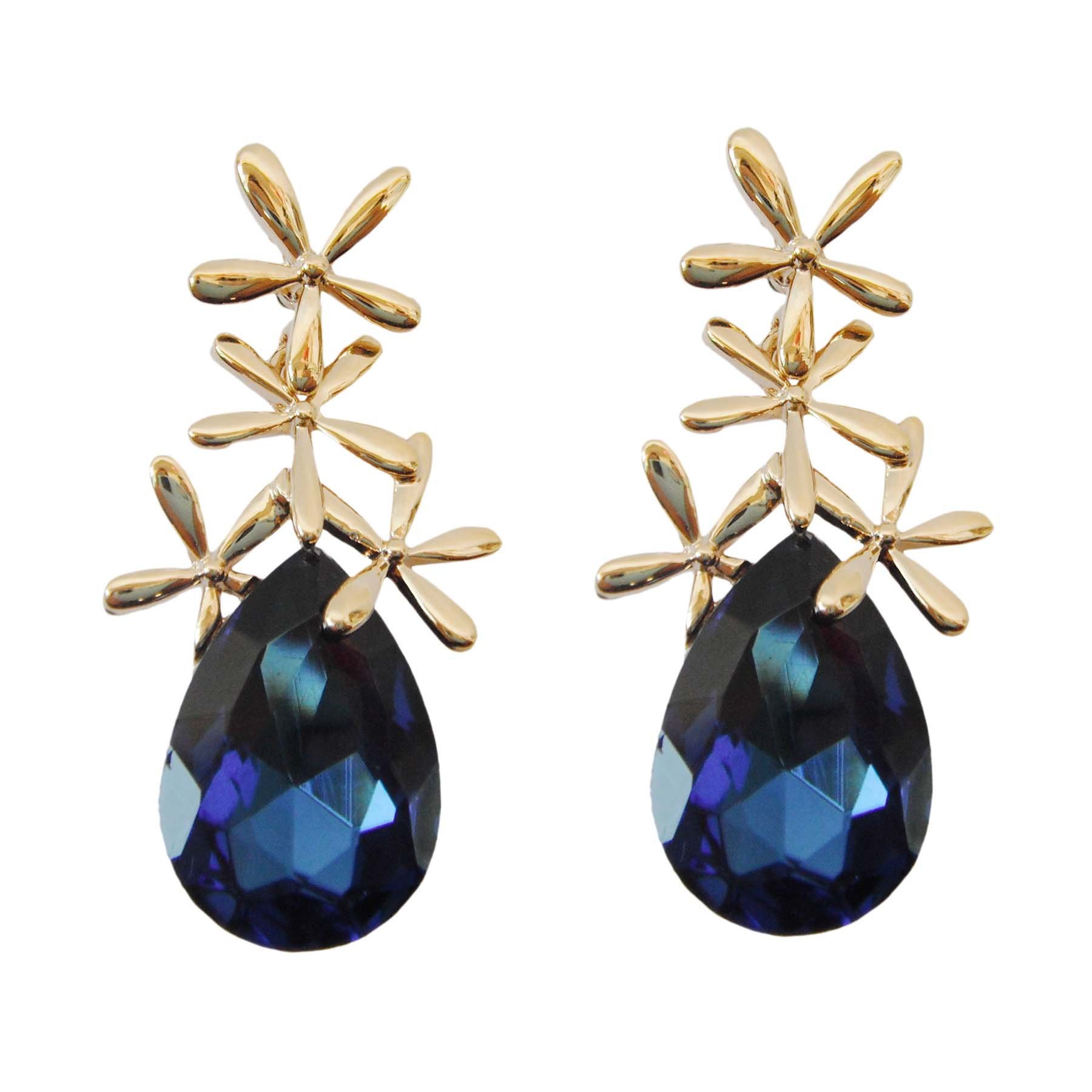 Navachi 18k Gold Plated Crystal Leaves Blue Pear-shaped Zirconia Drop Az2307e Ear stud Earrings — image 1