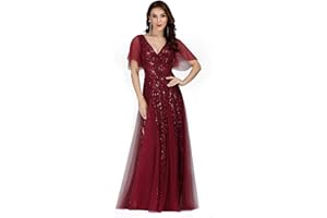 Ever-Pretty Women's Sequin Sparkly V-Neck Short Sleeve Maxi Evening Dress 00734