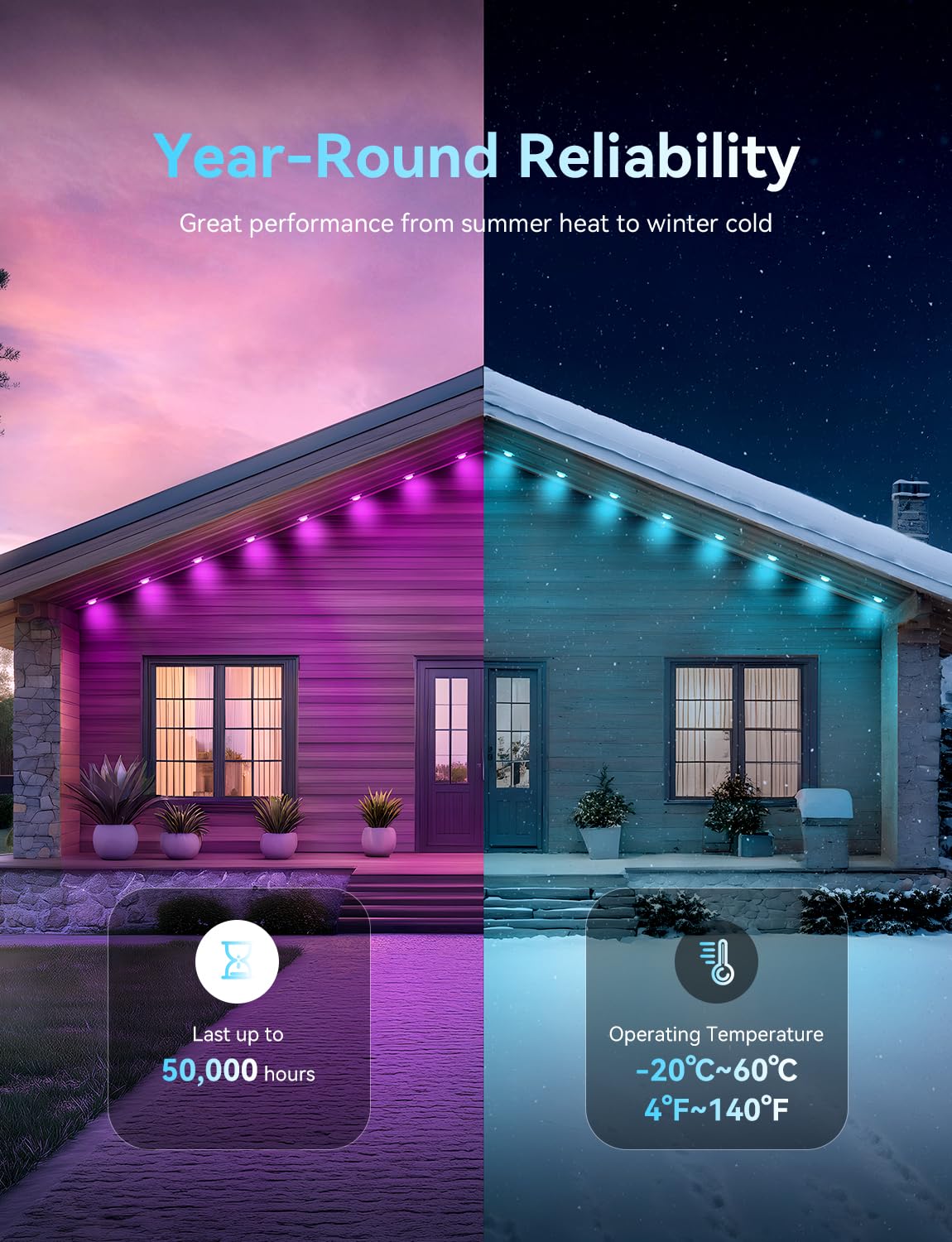 Smart 150FT Permanent Outdoor Lights, RGB LED Lights Outside with App Control - DIY Colors Scene Modes, IP67 Waterproof Eaves Lights for Christmas Halloween Holiday Daily House Roof Eternity Lighting