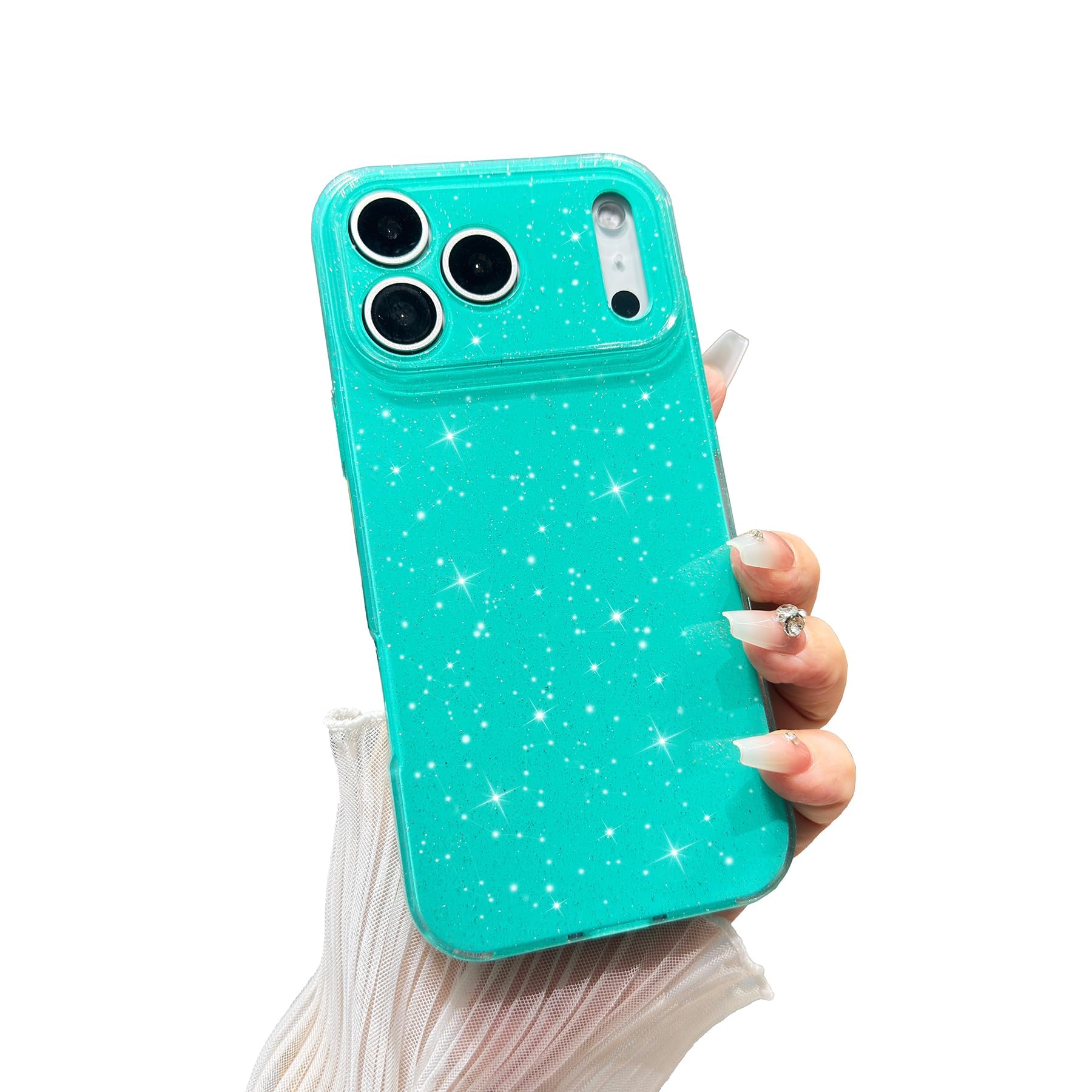 FABSPARK Case for iPhone 17 Pro Max,Super Cute Vibrant Neon Glitter Shiny Bling Sparkly Glossy Girly Case,Shockproof Slim Camera Protection for iPhone 17 Pro Max 6.9 inch,Mint Green