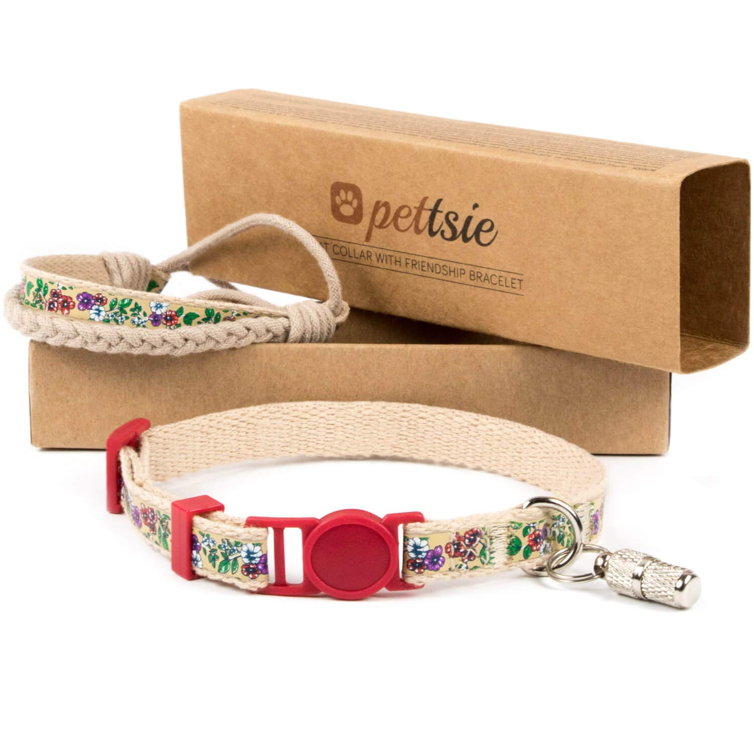 Pettsie Breakaway Kitten Collar & Matching Bracelet, Adjustable Collar 12.7-20.3 cm, Safety Buckle, Soft Cotton, ID Tag Included, Red