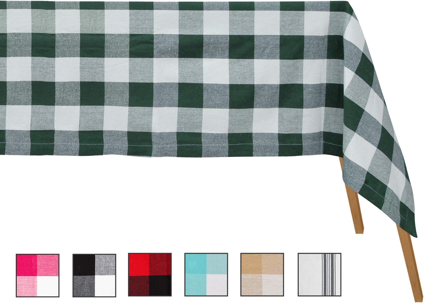 Green Tablecloth, Spring and Easter Table Cloth, Farmhouse Washable Heavy Duty Buffalo Plaid Table Cloth, Cotton Linen Gingham Table Cover for Holiday Picnic Kitchen Dining Room 63x109 Green & White