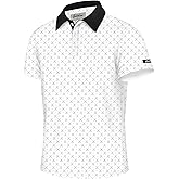 Men's Golf Polo T Shirts Short Sleeve Dry Fit Performance Moisture Wicking Casual Print Stiff Collar Golf Shirts for Men