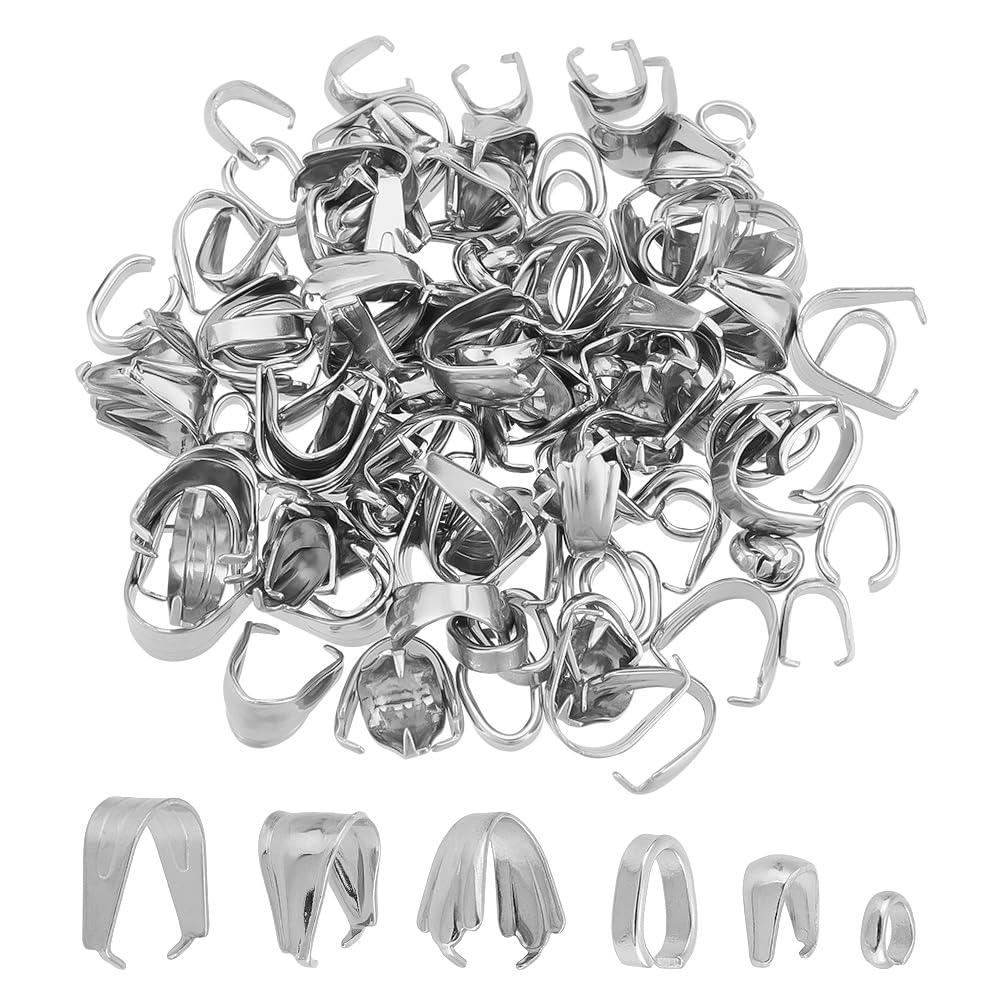 UNICRAFTALE About 120Pcs 6 Styles Stainless Steel Pinch Clips Clasp Bail Snap On Bails Hook Pendant Clip Clasp Metal Connector Clasps Pendant Clasps for Neckalce Jewelry DIY Craft Making