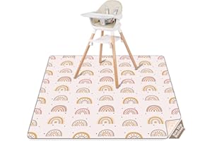 CLYMENE Splat Mat for Under High Chair | 51x51 Inch Anti-Slip Baby Splash Mat | Waterproof & Washable Spill Mat for Highchair Floor and Infant Play (Boho Rainbow)