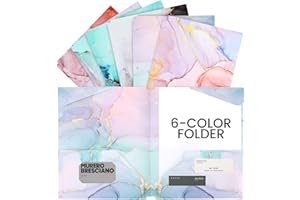 Ddaowanx 6pcs Folders with Pockets, 3 Hole Punched Heavy Duty Binders Folders for 3 Ring Binder,Cute Marble Colors Pocket Folders for Girls Back to School Supplies(6)