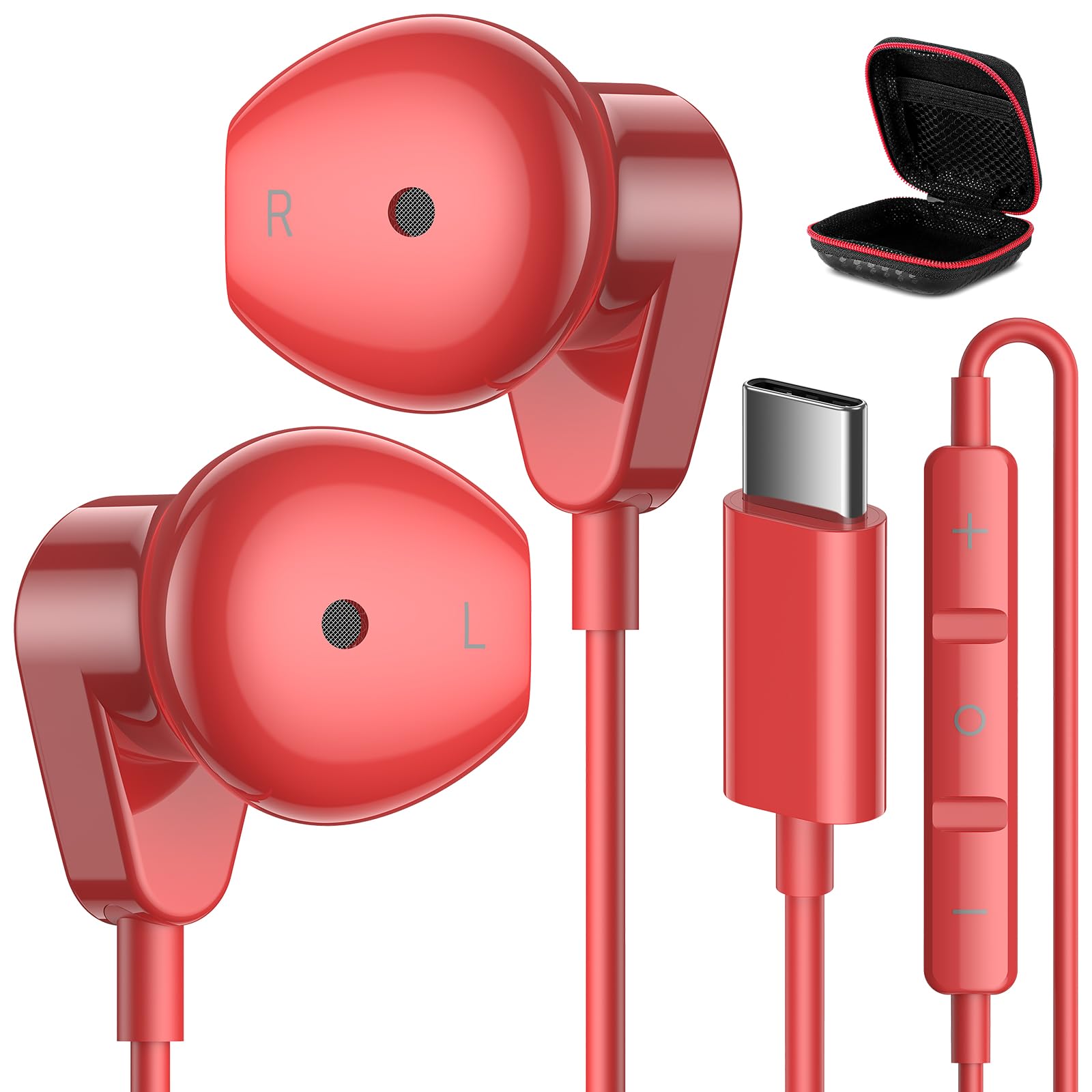 APETOO USB C Headphones for iPhone 17 16 15 Pro Max/iPad Air Earbuds Red