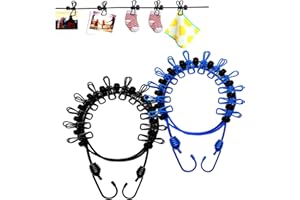 BANYAKONG 2 Pack Portable Clothesline with 12 Clothespins, Travel Clothesline Stretchy Retractable Elastic Laundry Clothes Line for Backyard, Vacation Hotel, Balcony Clothes Drying Line (Black+Blue)