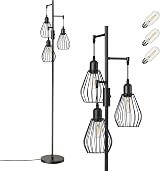 EDISHINE Industrial Floor Lamp Dimmable Wire Cage 3 LED Bulbs Included view 1
