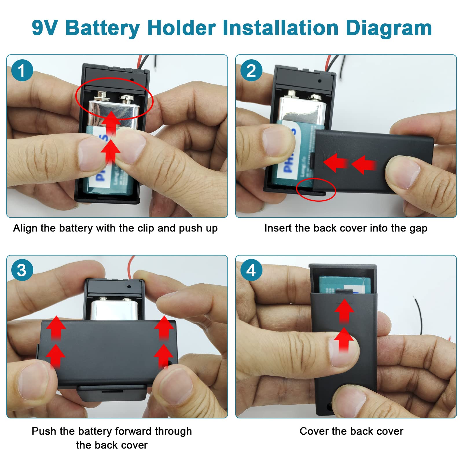 6PCS 9V Battery Holder,9 Volt Battery Holder with Leads，Widely Used in Student Experiments,LED Strips or Other Devices with 9V Batteries (6 Pack)