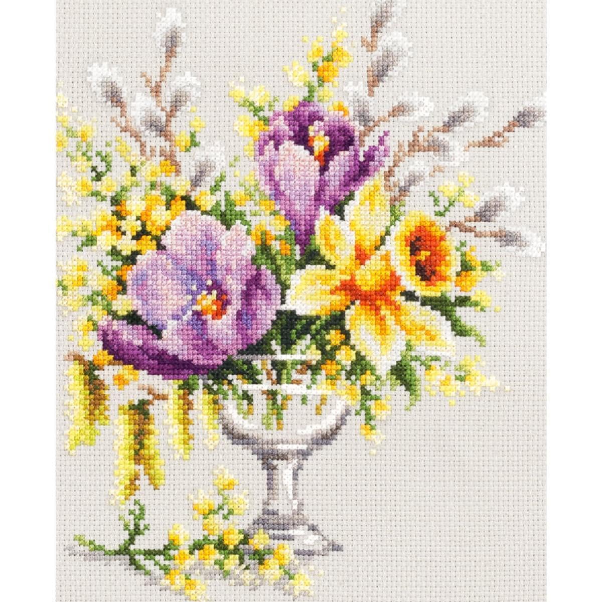 Magic needle 100-002 ZW Spring Bouquet Counted Cross Stitch Kit with Zweigart Edition Cotton Multi-Coloured 20 x 23 cm