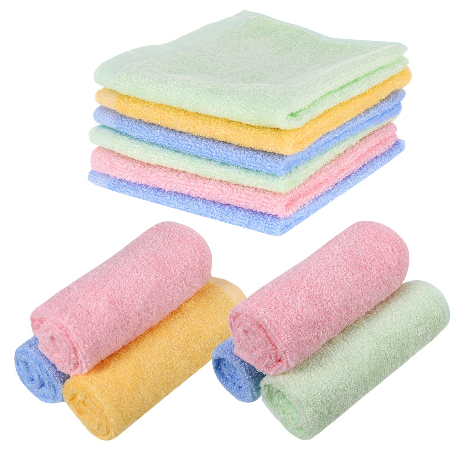 FRIUSATE 6 Pcs Flannels Face Cloths Baby Washcloths Quick Dry Reusable Face Body Cloths Squares Wash Flannels for Baby Kids Adults(25x25cm)