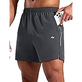 MIER Mens 5 Inch Athletic Running Shorts Quick Dry Lightweight Workout Gym Training Active Reflective Shorts,3 Zipper Pockets