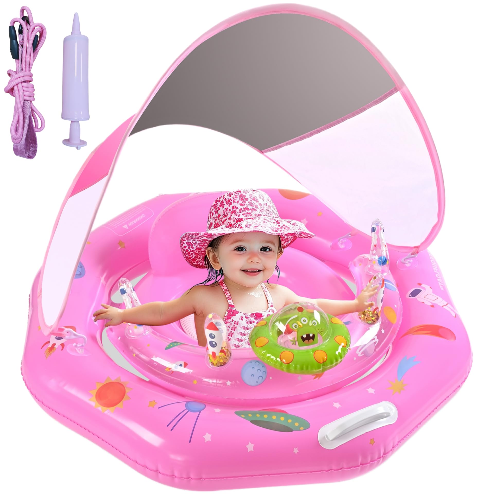 Photo 1 of Baby Pool Float for 6-36 Months | Extra Wide Infant Pool Float with UPF50+ Sunshade & Toy Play Console | Baby Floatie with Adjustable Safety Seat, Detachable Canopy, Secure Handle & Safety Leash