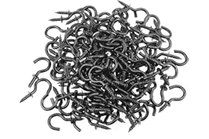 HELIFOUNER 120-Piece 1/2 inch Cup Screw Hooks - Self-Tapping Ceiling Hanging Hooks, Black