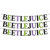 Pre-strung Beetlejuice Banner - No DIY - Glitter Beetlejuice Halloween Banner - Pre-strung Garland on 8 ft Strands - Purple & Green Halloween Party Decorations & Decor. Did We Mention No DIY