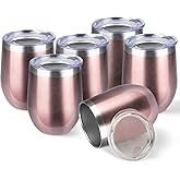StarSpeed 12oz/6 Pack Wine Tumbler with lid, Stainless Steel Travel Mugs Stemless Double Wall Insulated Coffee Cup, Insulated Wine Glasses Travel Tumbler for Cold & Hot Drinks(Rose Gold, 6)