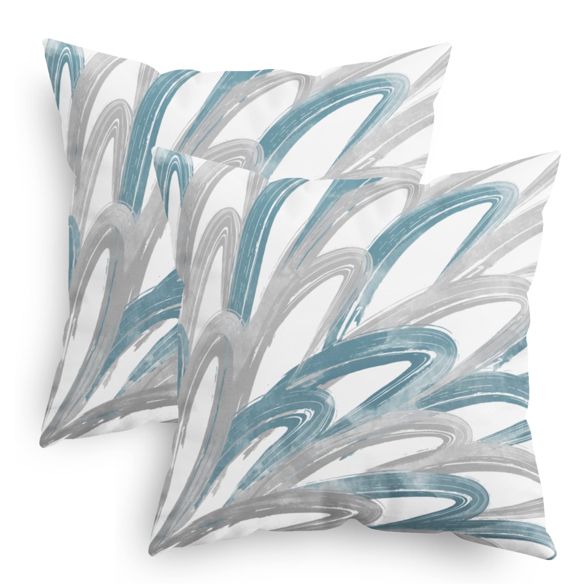 CaliTime Throw Pillow Cases Pack of 2 Cozy Fleece Two-Tone Abstract Feather Decorative Cushion Covers for Couch Bed Sofa Farmhouse Decoration 40cm X 40cm Smoke Blue Grey — image 1