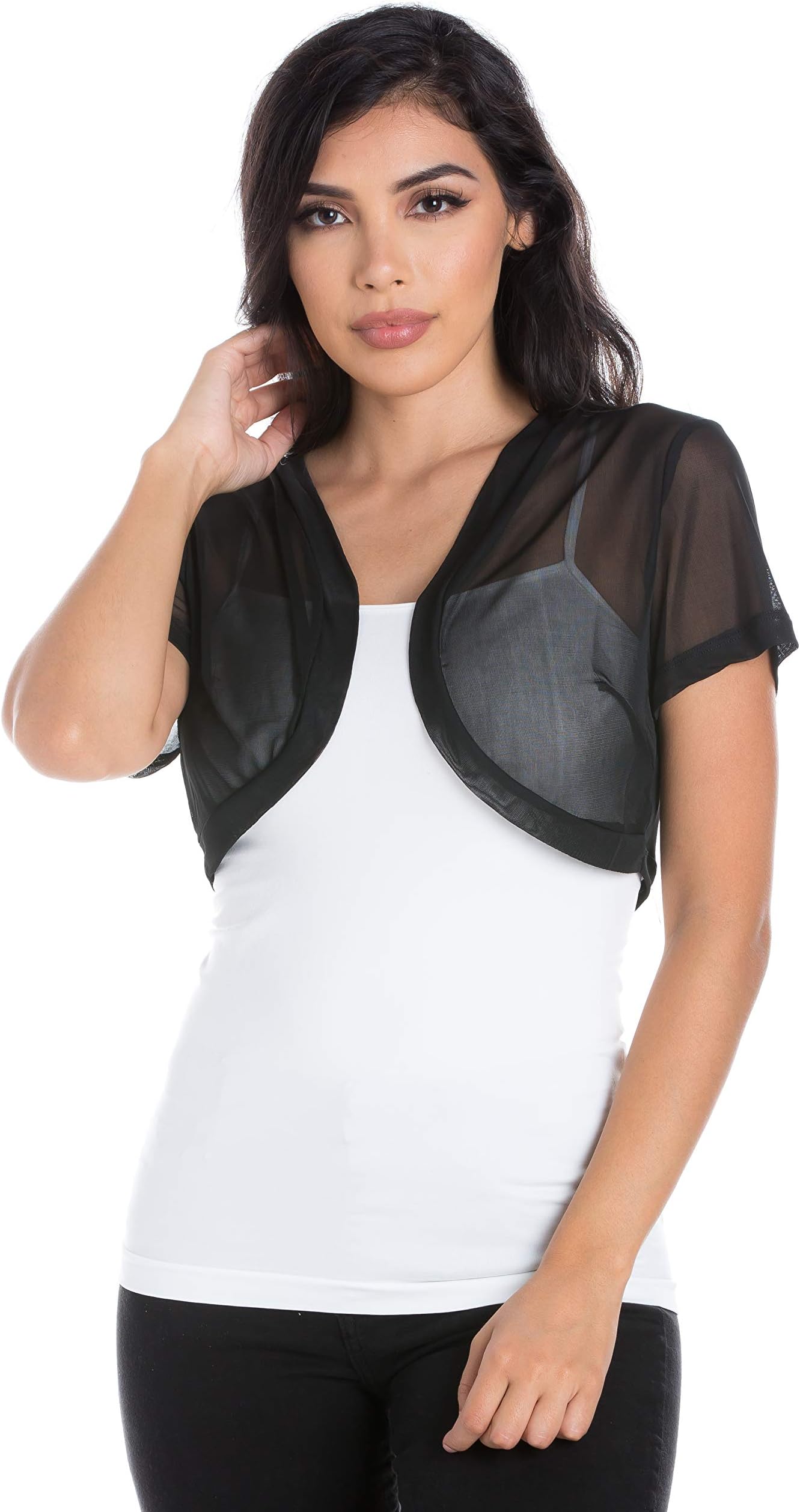 Fashion Secrets Women Short Sleeves Sheer Chiffon Bolero Shrug Short Cardigan