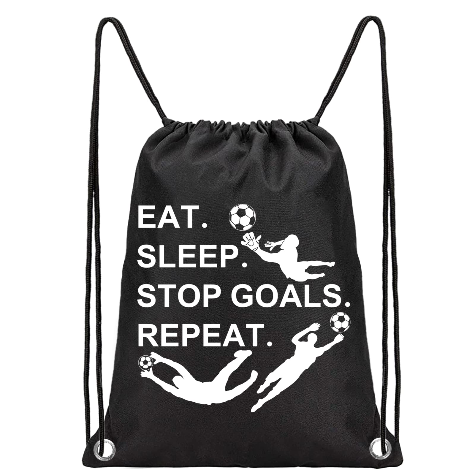 PXTIDY Soccer Goalie Gift Eat Sleep Stop Goals Repeat Drawstring Backpack Goal Keeper Gift Soccer Player Sports Sackpack