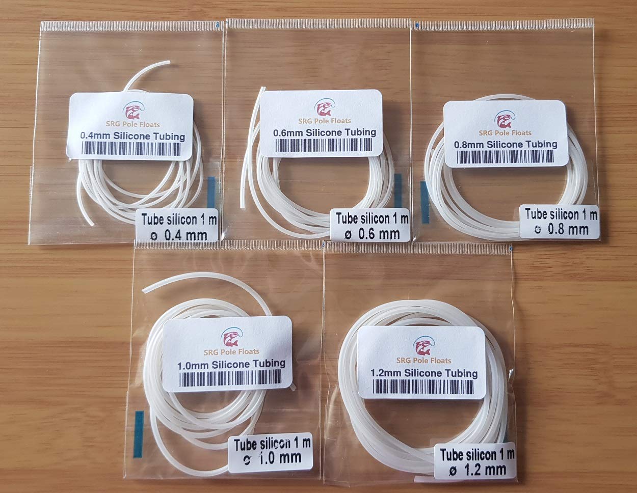 SRG Pole Floats Pole Float Silicone Pack 1 Metre each of 0.4mm / 0.6mm / 0.8mm / 1.0mm and 1.2mm