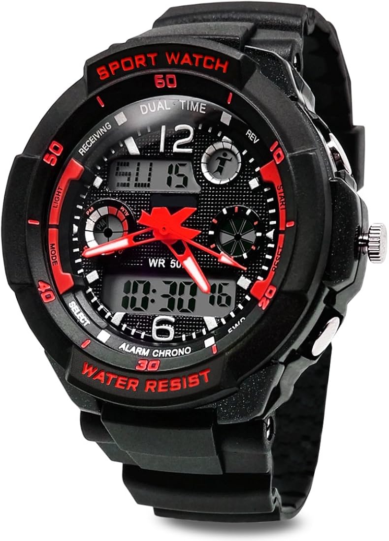 TOPCABIN Jungen Uhren Mädchen Uhren Kinder Armbanduhr Jungen Digital Analog Wasserdicht Sports Uhren für Jungen und Mädchen Digital Uhr Sports Uhren Rot: Amazon.de: Uhren - Kinderuhren