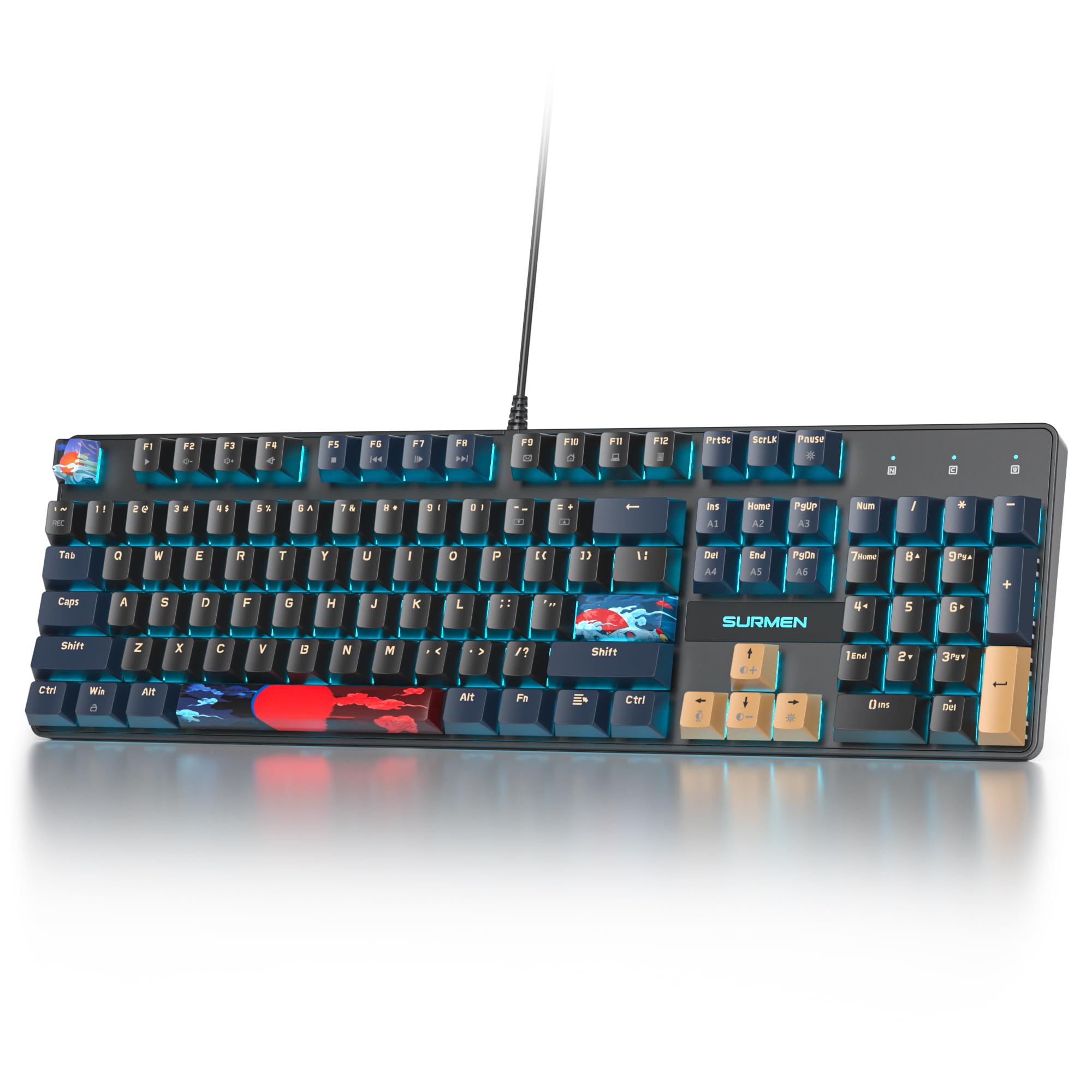 Ussixchare Full Size Mechanical Keyboard, Creamy Keyboard with Number Pad, 104 Keys Wired Gaming Keyboard with Red Switch, RGB Backlit for PC Laptop