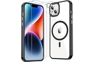 Red2Fire Magnetic for iPhone 15 Plus Case for iPhone 14 Plus Case Clear, [Compatible with Magsafe][2X Glass Screen Protector+Camera Lens Protector] [Not Yellowing] Slim Phone Case 6.7” - Clear/Black