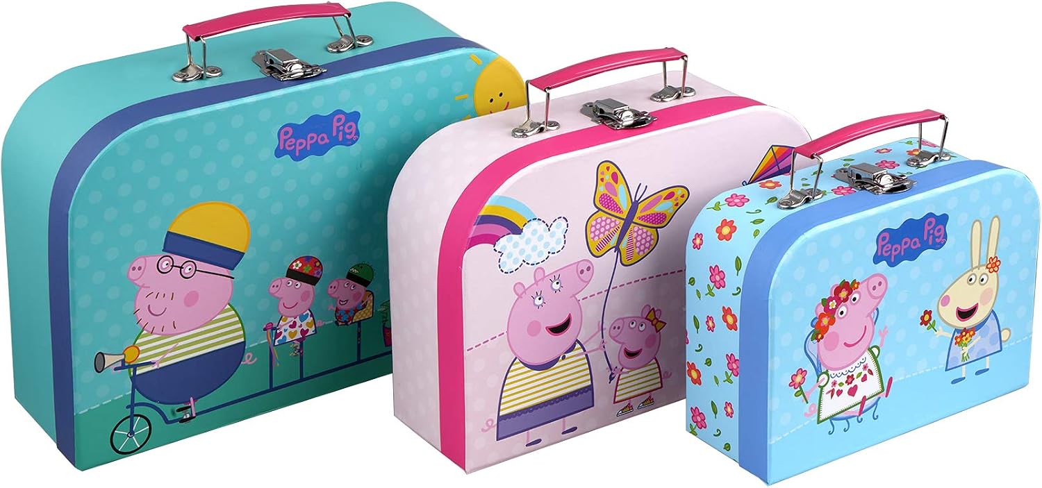 Barbo Toys Peppa Pig Suitcases 3-Piece Set, 8995, Gray, Varying Sizes