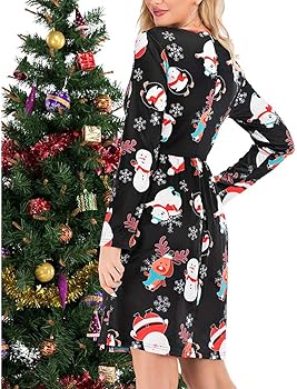 Christmas Dresses With Pockets Women Nrutup Long Sleeve Xmas Dress For Dinner Party Tunic Dress Winter Midi Dress Black 6 At Amazon Women S Clothing Store