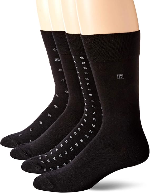 Chaps Men's Diamond Dress Crew Socks (4 Pack), black, Shoe Size 612