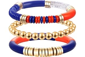 HZEYN 3Pack Game Day Bracelets Beaded College Football Acetate Stretch Bracelet Stackable Sports Fan Bracelet Game Day Accessories Jewelry Gifts