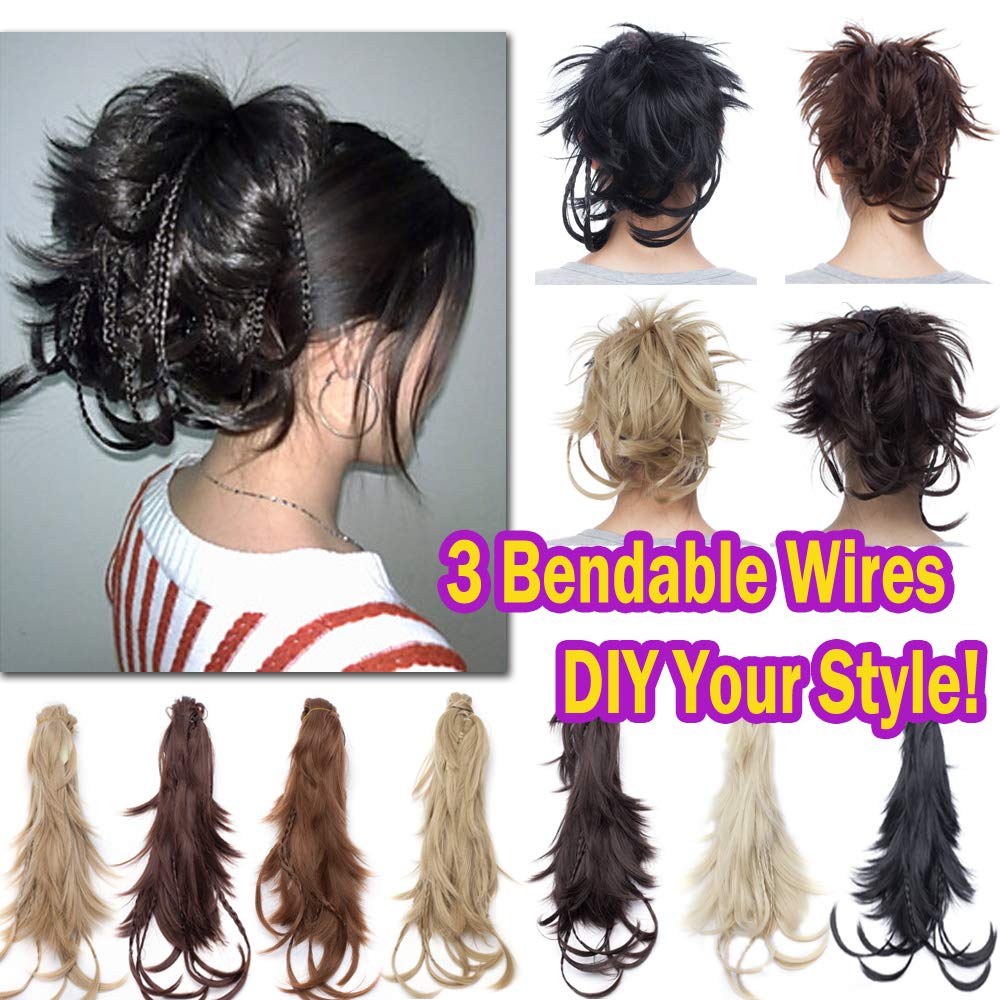 With Braid Medium Brown Elailite Messy Bendable Clip On Ponytail