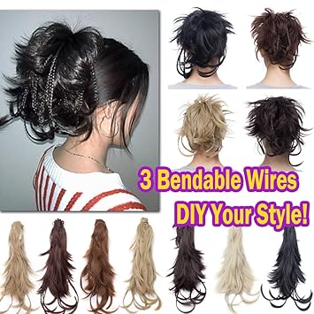 With Braid Medium Brown Elailite Messy Bendable Clip On Ponytail