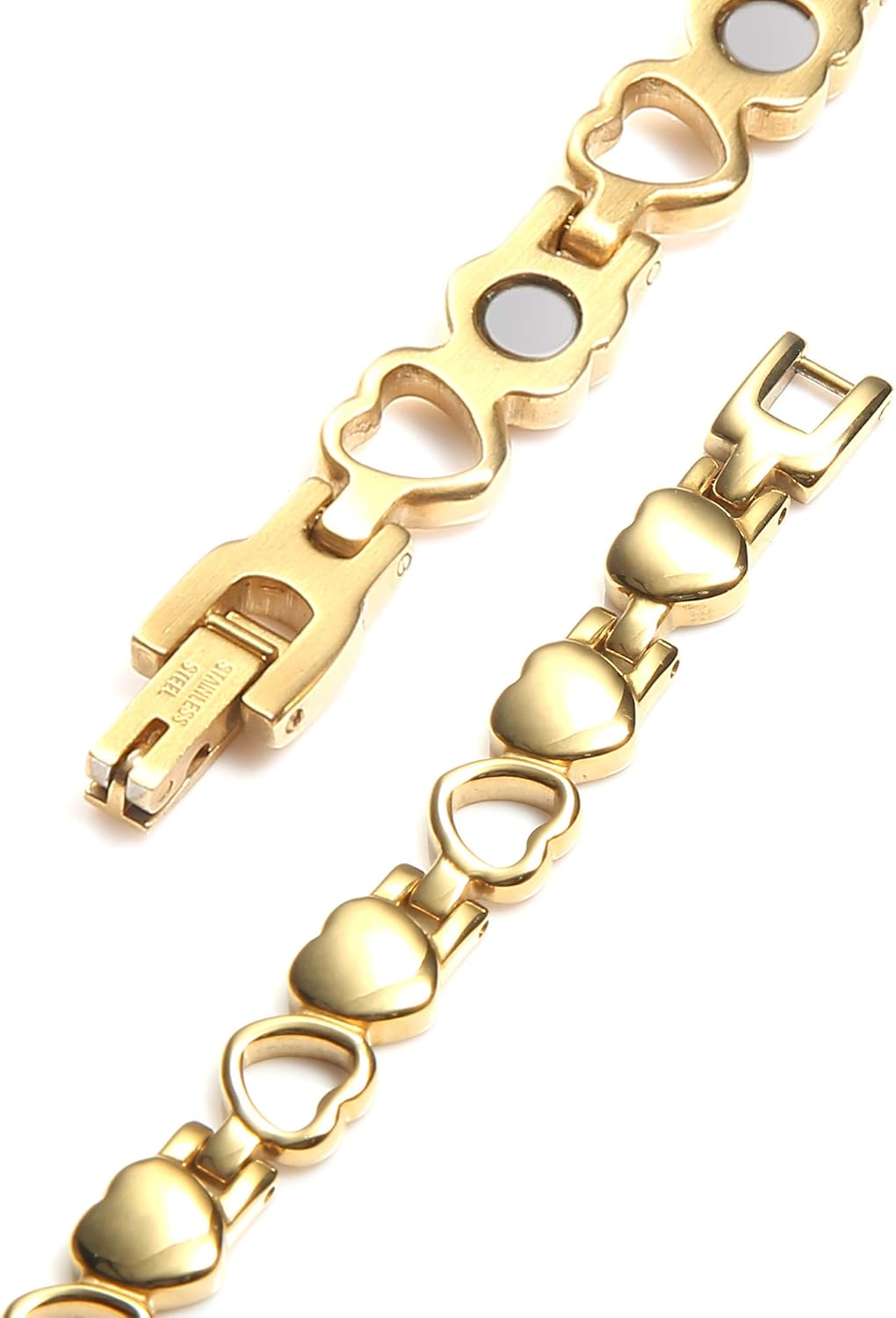 Magnetic Bracelet for Women, Pain Relief Therapy Stainless Steel Golden Heart Magnets Bracelet, Adjustable: Health & Personal Care