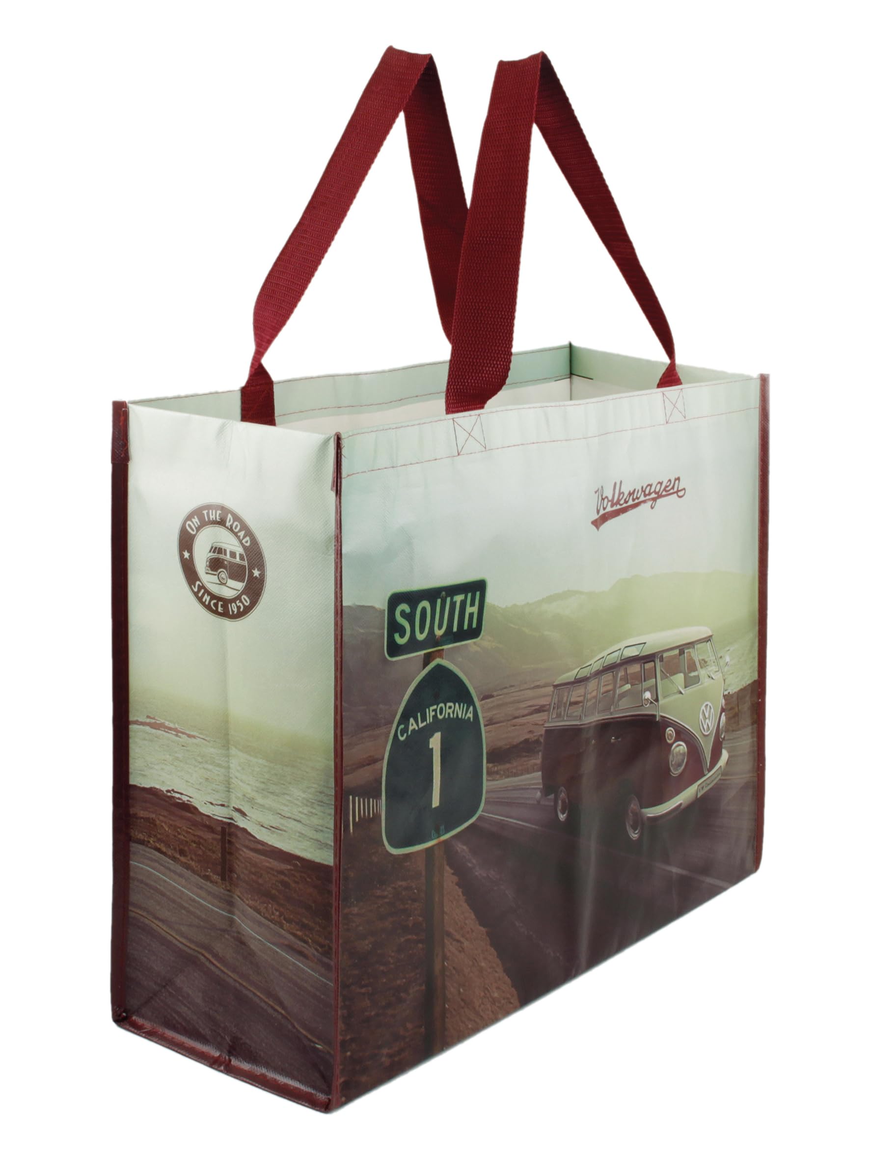 BRISA VW Collection - Volkswagen Reusable Shopping Grocery Bag with T1 Bus Motif (Highway 1, 26 L)