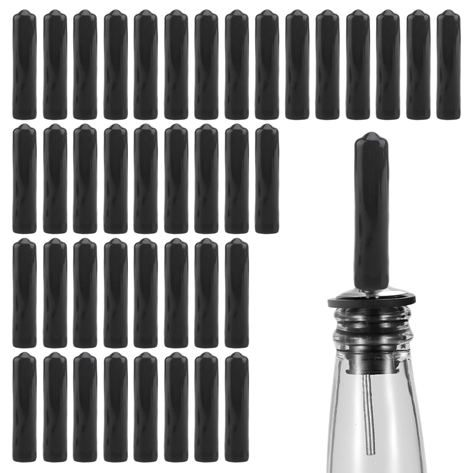 40 Pcs Liquor Pour Spouts Covers Black Rubber Bottle Cap Pourer Cap Rubber Bottle Pourer Cover Bottle Pour Dispenser Spout Dust Covers for Olive Oil Vinegar Jar Bottles Sauce Cocktail