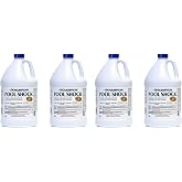 Champion Pool Shock Liquid Chlorine 12.5 Sodium Hypochlorite, 1 Gal 4-Pack | Ready-to-Use with No Mixing, Non-Staining and Non-Scaling, for Clear Water &amp; Algae Control in Above Ground &amp; Inground Pools