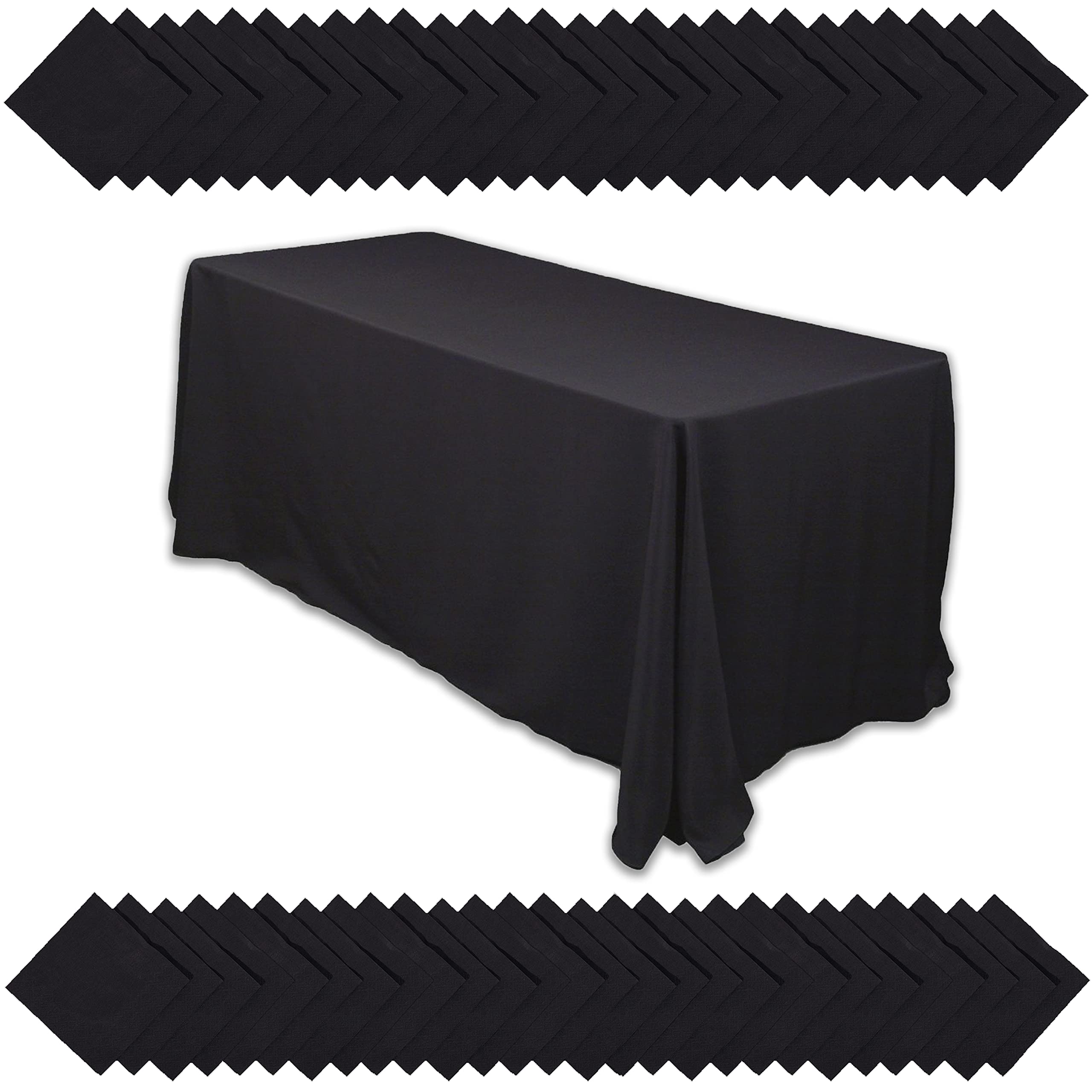 Black Tablecloth + 100 Napkins Halloween Funeral Birthday Party Reusable Covers