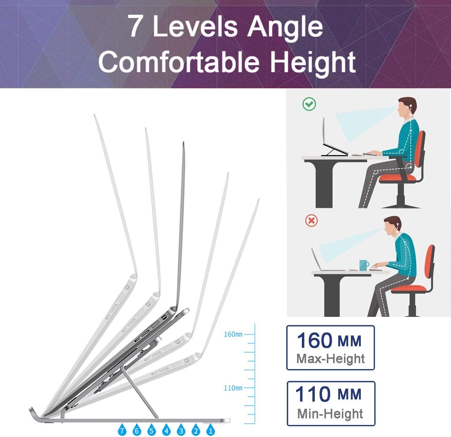 Laptop Stand, Foldable Portable Laptop Cooling Desk Holder, 7 Levels ...