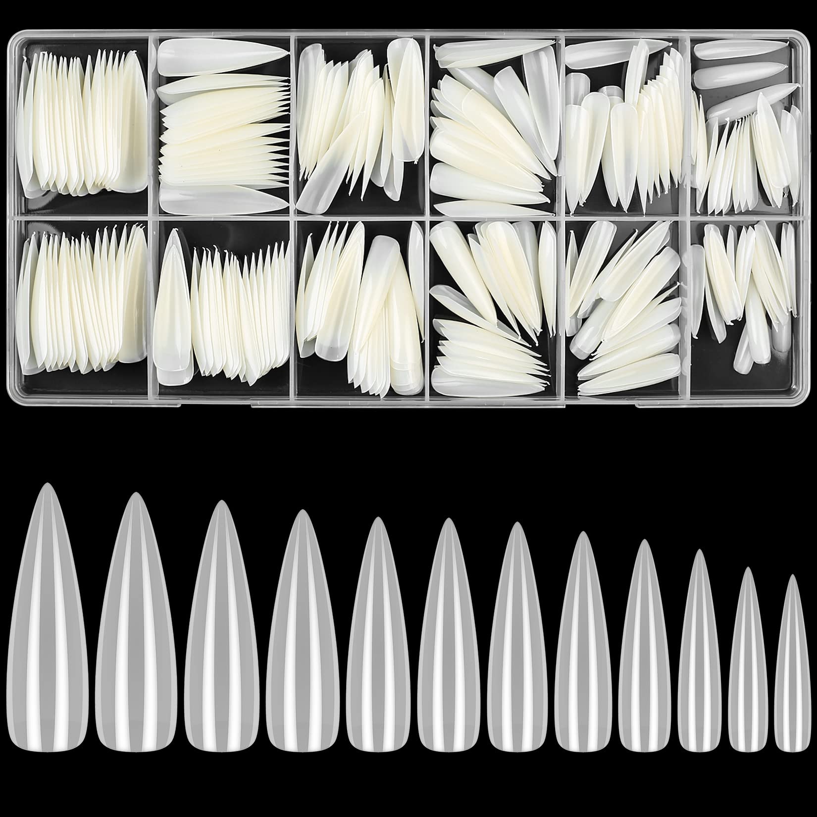 woshilaoDS 240 Pcs Clear Nail Tips, Gel Stiletto Full Cover Long Fake Acrylic Press on Nails Tips for Gel Art (natural)