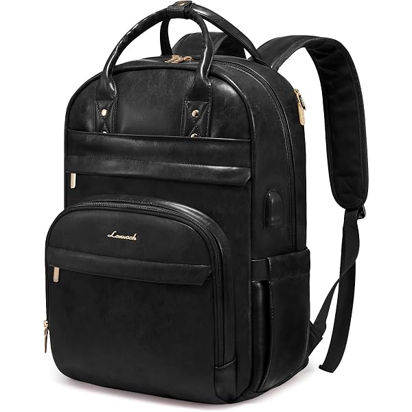 LOVEVOOK Vintage PU Leather 15.6 inch Women's Laptop Backpack, Black, 25L, Water Resistant, USB Charging Port : Electronics