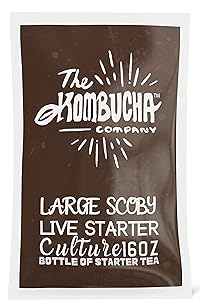 The Kombucha Company Large Scoby Starter Kit – 16 oz Bottle Liquid Organic Live Culture for Brewing 1 Gallon of Homemade Kombucha Tea – with Filtered, Purified Rainwater, Black Tea and Yerba Mate